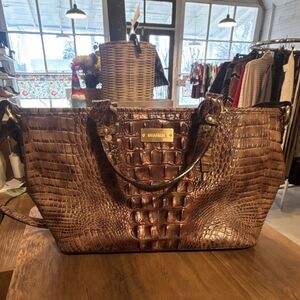 Brahmin Brown Animal Print Embossed Shoulder Bag with Tassel Strap